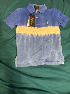 Polo by Ralph Lauren Blue and White Tie-Dye Pique Polo